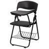 Black Plastic Chair with Left Handed Tablet Arm and Book Basket - RUT-L03-TAB-LFT-GG