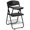 Black Plastic Chair with Right Handed Tablet Arm and Book Basket - RUT-L03-TAB-RT-GG