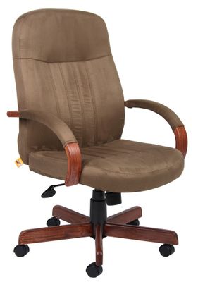 Boss Microfiber Executive Chair with Dark Oak Finish - B8386-DKC