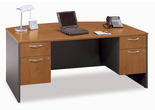 Bow Front Desk and Pedestals Set - Series C Natural Cherry Collection - Bush Office Furniture - WC72446-90