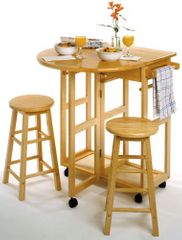 Breakfast Bar with Drop Leaf and 2 Stools - Winsome Trading - 89332