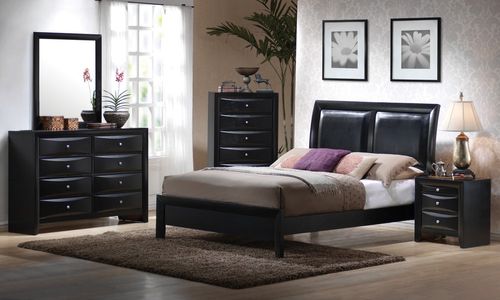 Briana California King Size Bedroom Furniture Set in Glossy Black - Coaster - 200701KW-BSET