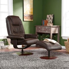 SEI Brown Leather Recliner and Ottoman