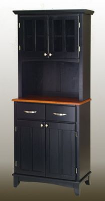 Buffet - Black Buffet with Two Door Hutch and Cottage Oak Wood Top - Home Styles - 5001-0046-42