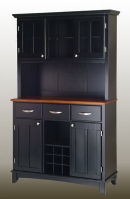 Buffet - Black Buffet with Two Door Hutch and Cottage Oak Wood Top - Home Styles - 5100-0046-42