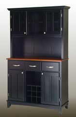 Buffet - Black Buffet with Two Door Hutch and Cottage Oak Wood Top - Home Styles - 5100-0046-42