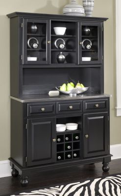 Buffet with Stainless Top and Two Door Hutch in Black - Home Styles - 5300-0042-04