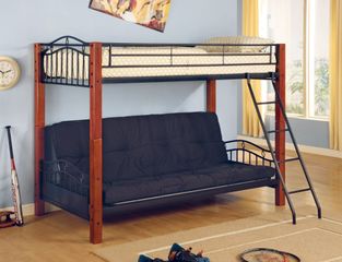 Bunk Bed - Twin / Futon Bunk Bed in Black Metal / Dark Oak - Coaster