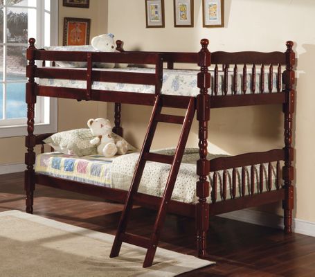 Bunk Bed - Twin / Twin Size Bunk Bed with Ladder in Cherry - Coaster
