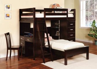 Bunk Bed - Twin / Twin Size Workstation Bunk Bed in Cappuccino - Coaster