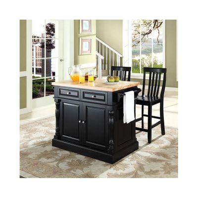 Butcher Block Top Kitchen Island in Black with 24