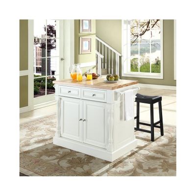 Butcher Block Top Kitchen Island in White with 24