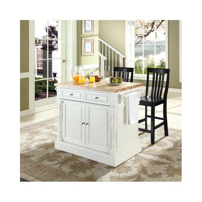 Butcher Block Top Kitchen Island in White with 24