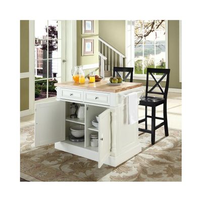 Butcher Block Top Kitchen Island in White with 24