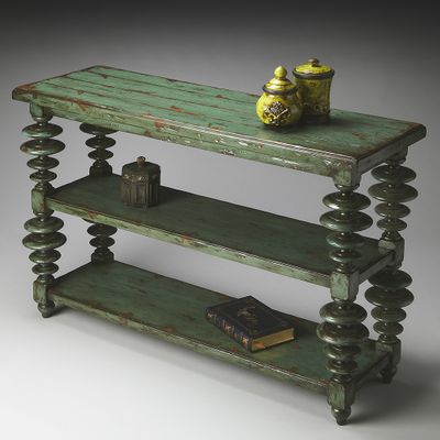 Butler Mountain Lodge Old World Rustic Moss Green Console Table
