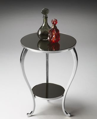 Butler Nickel Finish with Black Mirror Glass Accent Table