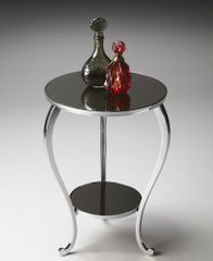Butler Nickel Finish with Black Mirror Glass Accent Table