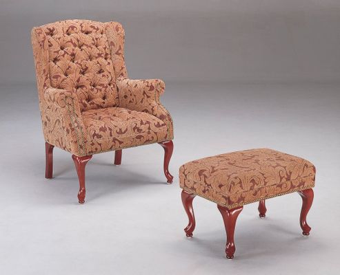 Button Tufted Wing Chair with Ottoman - Coaster