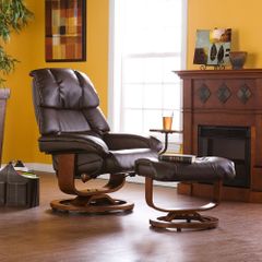 Cafe Brown Leather Recliner and Ottoman - Holly and Martin