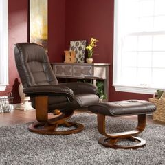 Cafe Brown Leather Recliner and Ottoman - Holly and Martin