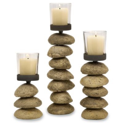 Cairn Candleholders with Glass Votive Cup (Set of 3) - IMAX - 9504-3