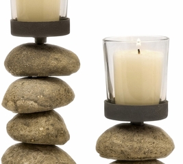 Cairn Candleholders with Glass Votive Cup (Set of 3) - IMAX - 9504-3