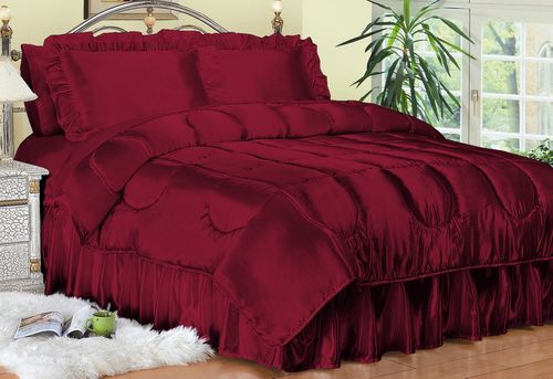 Cal King Comforter Set - Charmeuse Satin 4-Piece in Red - 450CK2RED