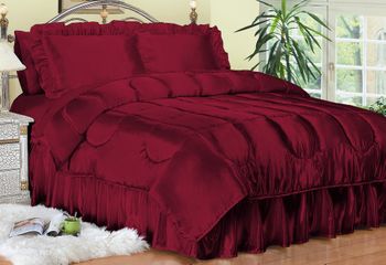 Cal King Comforter Set - Charmeuse Satin 4-Piece in Red - 450CK2RED