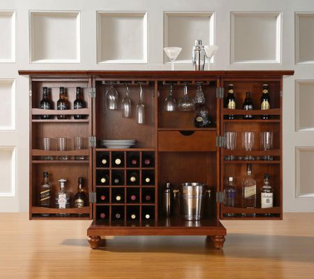 Cambridge Expandable Bar Cabinet in Classic Cherry Finish - Crosley Furniture - KF40001DCH
