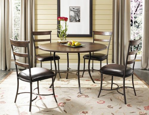Cameron 5-Piece Round Wood and Metal Dining Set with Ladder Back Chairs - Hillsdale Furniture - 4671DTBC5
