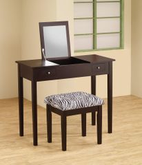 Cappuccino Lift-Top Vanity with Upholstered Stool - 300284