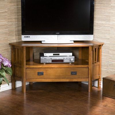 Carson Oak Corner Media Stand - Holly and Martin