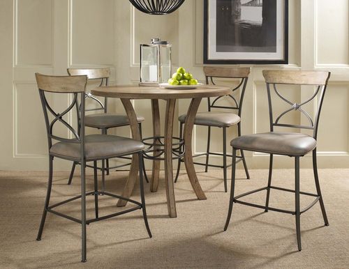 Charleston 5-Piece Counter Height Round Wood Dining Set with X Back Stools - Hillsdale Furniture - 4670CTBWS2