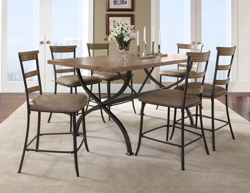 Charleston 7-Piece Counter Height Rectangle Wood Dining Set with Ladder Back Stools - Hillsdale Furniture - 4670CTBRS57