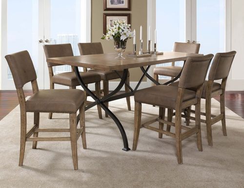 Charleston 7-Piece Counter Height Rectangle Wood Dining Set with Parson Stools - Hillsdale Furniture - 4670CTBRS47
