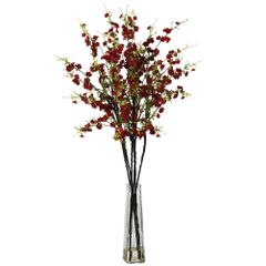 Cherry Blossoms with Vase Silk Flower Arrangement - Nearly Natural - 1193-RD
