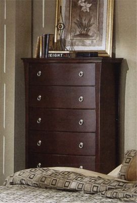 Chest - 5-Drawer Chest in Mocha Finish with Solid Wood and Wood Veneers