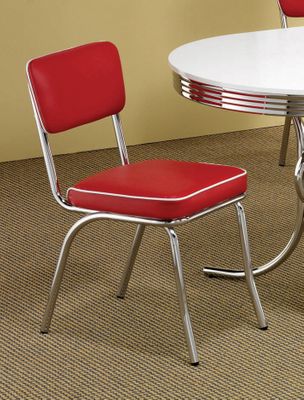 Chrome Chair with Red Cushion (Set of 2) in Chrome / Red - Coaster