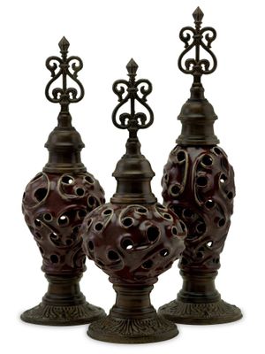 Cinnabar Ceramic and Metal Finials (Set of 3) - IMAX - 94037-3