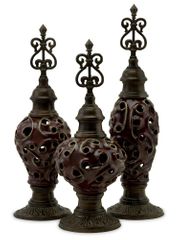 Cinnabar Ceramic and Metal Finials (Set of 3) - IMAX - 94037-3