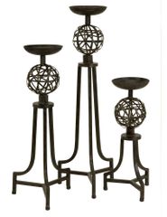 CK Mesh Metal Sphere Candlesticks (Set of 3) - IMAX - 12586-3