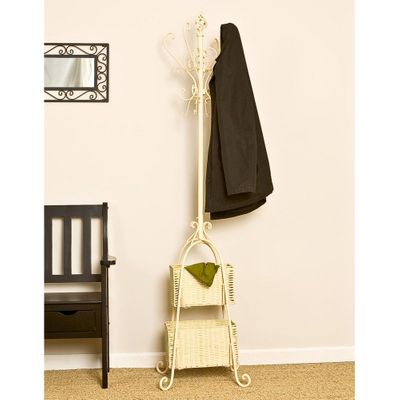 SEI Ivory Hall Tree with Rattan Storage