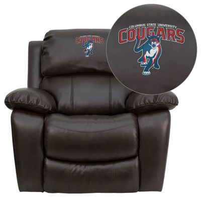 Columbus State University Cougar Leather Rocker Recliner  - MEN-DA3439-91-BRN-41022-A-EMB-GG