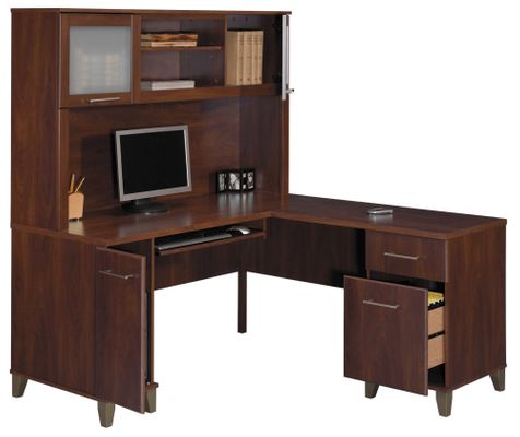 Computer Desk L Shape  60 inch and Hutch Set - Somerset Collection - Bush Office Furniture - WC81730-31