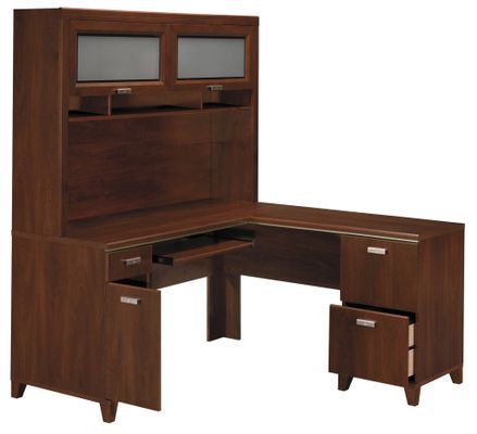 Computer Desk L Shape  and Hutch Set - Tuxedo Collection - Bush Office Furniture - TUX-DH-HC