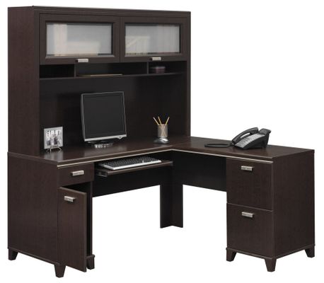 Computer Desk L Shape  and Hutch Set - Tuxedo Collection - Bush Office Furniture - TUX-DH-MC