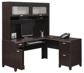 Computer Desk L Shape  and Hutch Set - Tuxedo Collection - Bush Office Furniture - TUX-DH-MC
