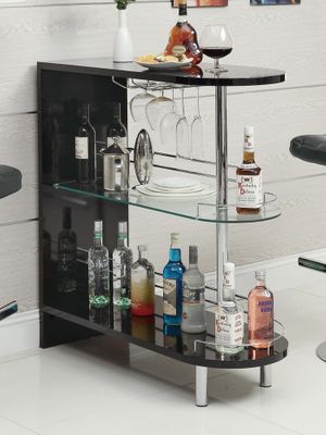 Contemporary Black Bar Table with Glass Shelf - 101063