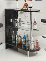 Contemporary Black Bar Table with Glass Shelf - 101063