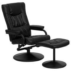 Contemporary Black Leather Recliner and Ottoman with Leather Wrapped Base - BT-7862-BK-GG